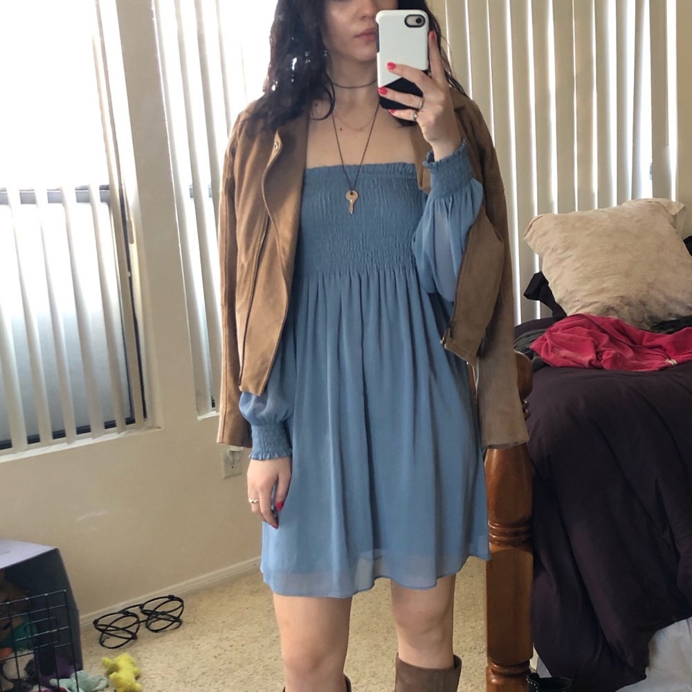 Zara Blue Smocked Peasant Dress Size M